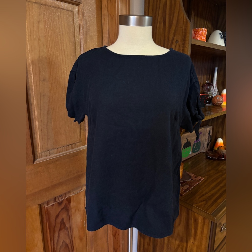 Ellen Tracy Navy Blue Linen Top M